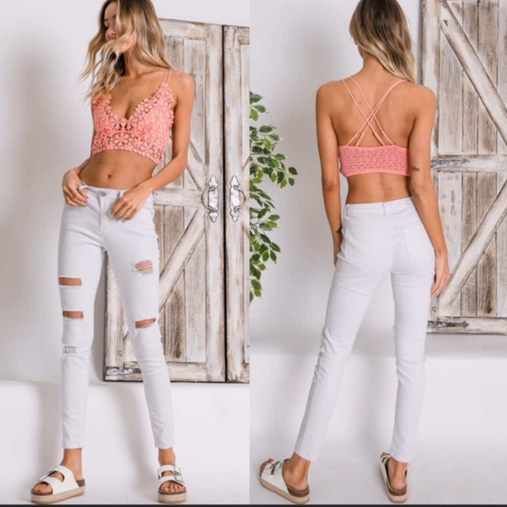 BRADY Floral Crochet Bralette - CORAL - Picture 2 of 3